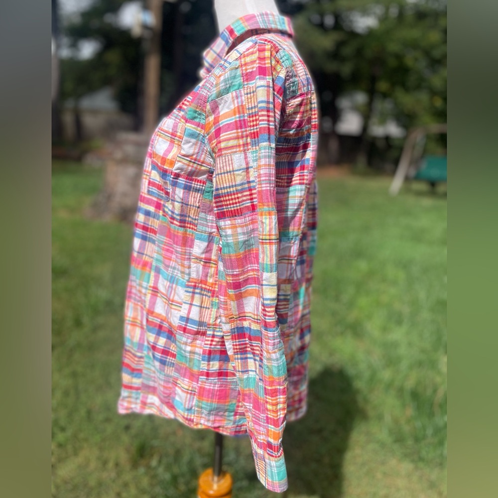 Lands' End Womens Madras Patchwork Plaid Button D… - image 2